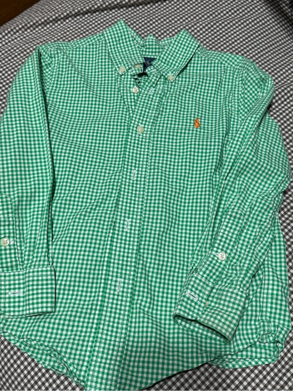Ralph Lauren Green and White Gingham Button-Down Shirt